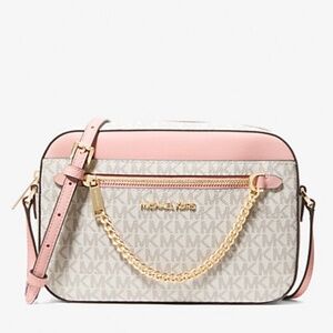 MICHAEL KORS Large Soft Pink Signature MK Logo Crossbody Bag